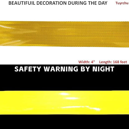 Non Fading Yellow Reflective Tape 4 inch Wide, Outdoor Waterproof High Visibility Warning Industrial Marking Tape, Safety Stickers (168 feet)