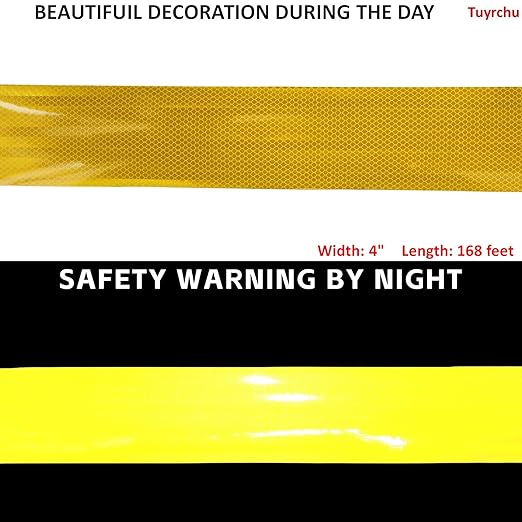 Non Fading Yellow Reflective Tape Outdoor Waterproof 4 inch, High Visibility Warning Industrial Marking Tape, Safety Stickers (68 feet)