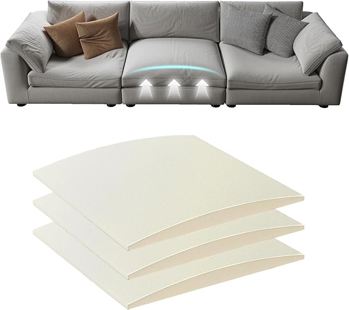 Couch Cushion Support for Sagging Seat, High Density Foam Sofa Support Replacement for Furniture, Curved Couch Supporter for Under The Cushions, Beige Set of 3