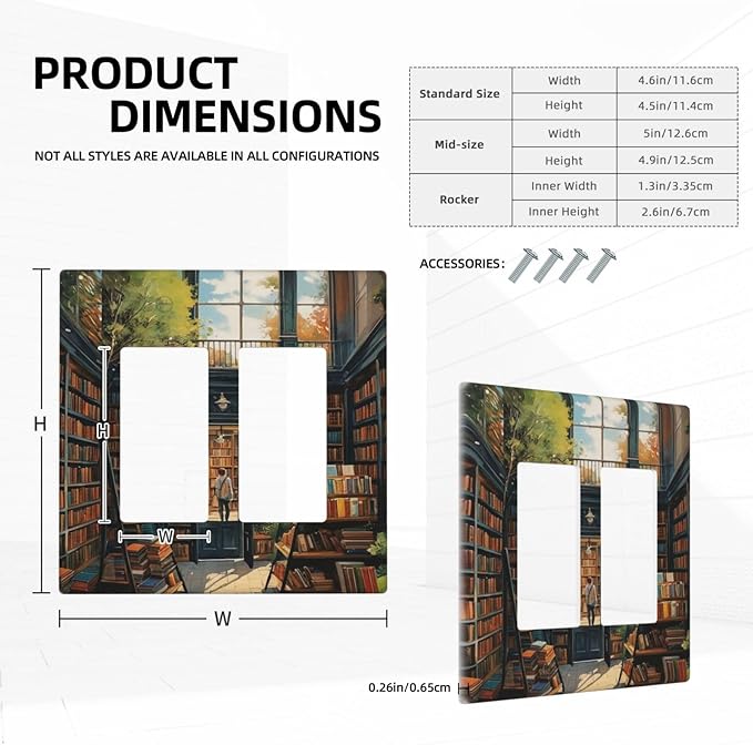 Library With A Lot Of Books Dual Outlet Covers Wall Plate 2 Gang Rocker Decora Decorative Switchplate Electrical Faceplate GFCI Light Switch Covers for Farmhouse Living Decor