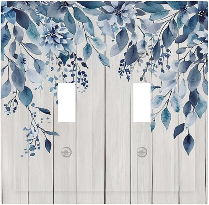 Eucalyptus Rustic Watercolor Plant Decorative Switch Plates 2 Gang Double Toggle Outlet Light Switch Cover Wall Plate Electrical Faceplate For Farmhouse Home Decor