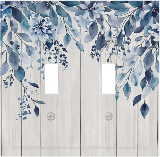 Eucalyptus Rustic Watercolor Plant Decorative Switch Plates 2 Gang Double Toggle Outlet Light Switch Cover Wall Plate Electrical Faceplate For Farmhouse Home Decor