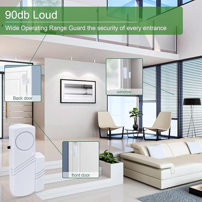 Door Window Alarm, 90dB Door Alarms Sensor for Kids Safety, Home Security, Door Window Burglar Alarm, Window Pool Alarms for Home, Apartments, Offices, Hotel Rooms (25pack)