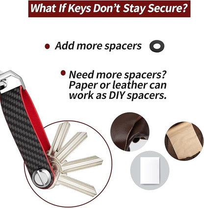 T-carbon Key Organizer, Carbon Fiber Leather Compact Key Holder, Silent Keychain, Expandable Key Case Holds Up to 8 Keys