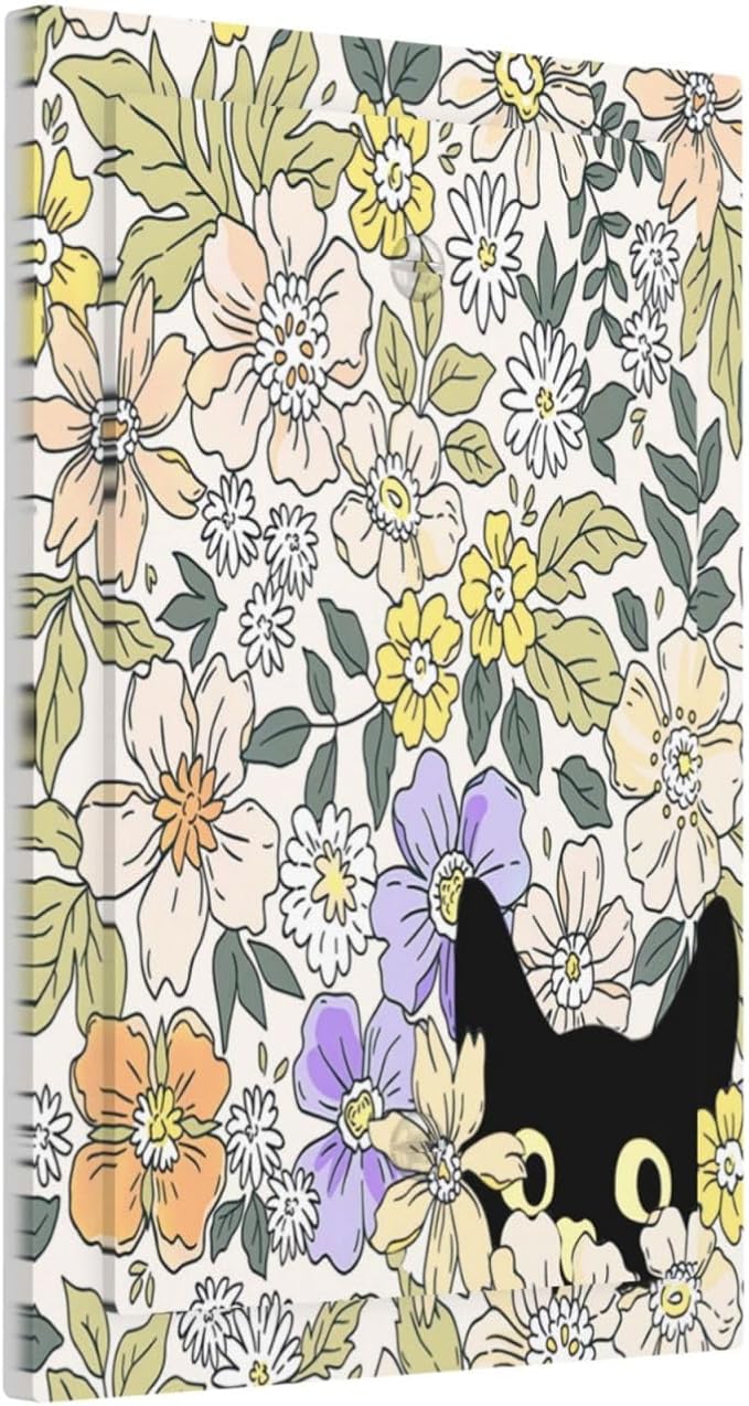 Decorative Light Switch Plate Covers Cute Black Cat in a Flower Patch Botanical Garden 1 Gang No Device Single Blank Outlet Covers Wall Plate Light Switch Covers for Bedroom Home Decor