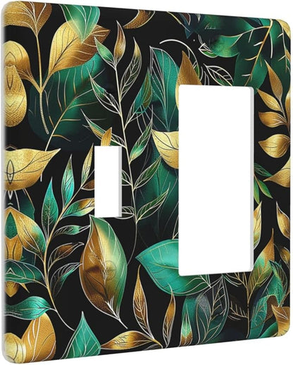 Outlet Covers Vintage Dark Green Vine Leaf Golden Plants 1 Toggle 1 Rocker Combination Decorative Wall Plate Electrical Switch Plates Light Switch Cover Plate for Bed Room Cabin Decor