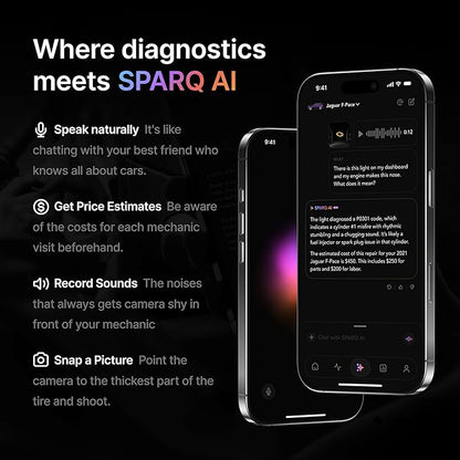 SPARQ AI OBD2 Scanner Diagnostic Tool Bluetooth Compatible with iPhone/iOS, Your Personal Car Mechanic, Track History & Recalls, Scan & Clear 50K+ Codes for Non EV Vehicles 2008+ No Subscription Fees