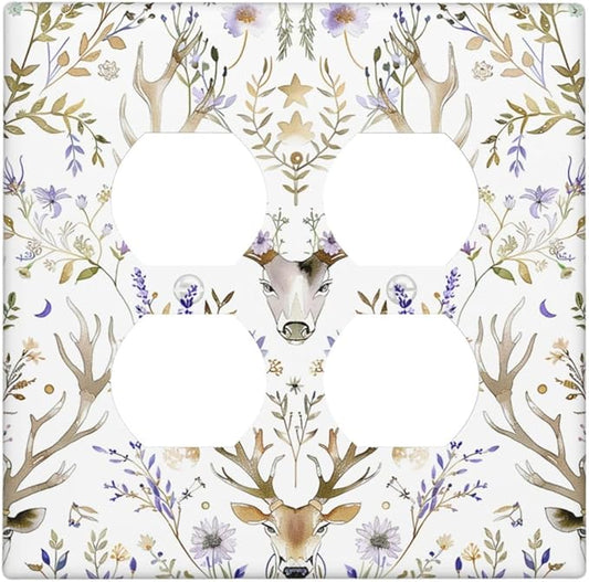 Outlet Covers Gothic Retro Floral Damask Elk Wild Flower 2 Gang Double Duplex Decorative Light Switch Covers Electrical Wallplates Socket Faceplate For Bed Room Living Room Decor