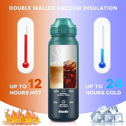 32oz Insulated Water Bottle with 2Lids(Straw Lid & Spout Lid), 1000ml Stainless Steel Water Bottle Double Walled Leakproof, Reusable Metal Bottle Keep Cold & Hot for Men, Women BLUE BLUE