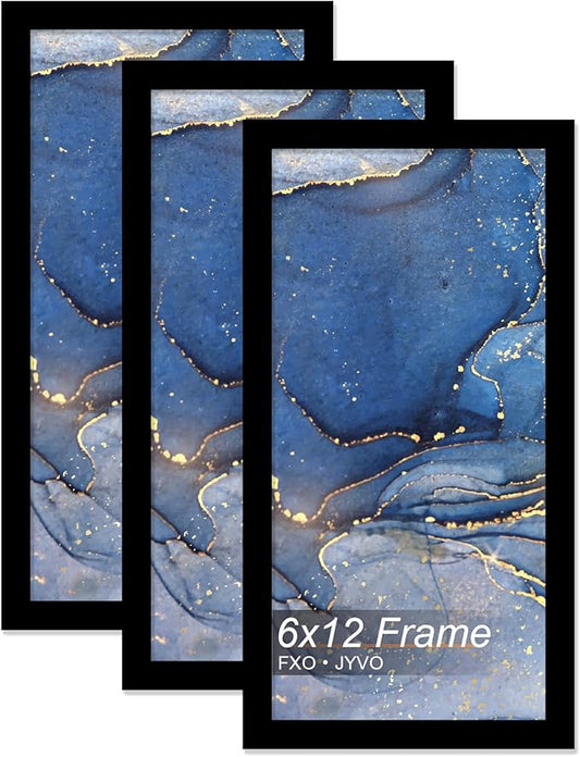 6x12 Picture Frame Set of 3, Black Frame for 6 x 12 Inch Picture Poster Photo, Light Weight and High Transparent 6 by 12 Frame for Wall - 3 Pack/Black/6"x12"