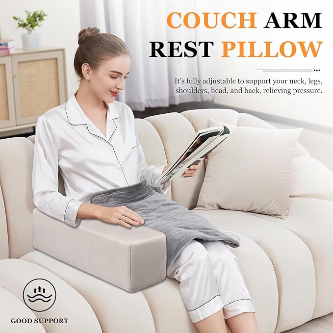 2 Pack Couch Arm Rest Pillow 6''x6''x24'' Faux Leatharie Armrest Cushion, High Density Foam Pillows, Removable & Washable Headboard Elbow Support for Armchair Sofa Bed, Beige