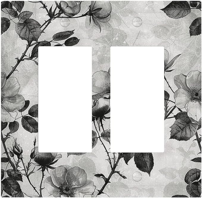 Decorative Outlet Covers Black Breezy Watercolor Garden Floral 2 Gang Double GFCI Rocker Electrical Wall Panels Light Switch Cover Plate for Bedroom Home Decor