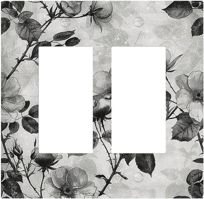 Decorative Outlet Covers Black Breezy Watercolor Garden Floral 2 Gang Double GFCI Rocker Electrical Wall Panels Light Switch Cover Plate for Bedroom Home Decor