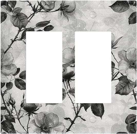 Decorative Outlet Covers Black Breezy Watercolor Garden Floral 2 Gang Double GFCI Rocker Electrical Wall Panels Light Switch Cover Plate for Bedroom Home Decor