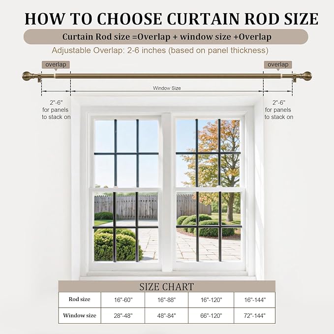 Antique Bronze Curtain Rods for Windows 72 to 144 Inch Long Brass Window Curtain Rod 1" Diameter Adjustable Heavy Duty with Metal Finials for Living Room Bedroom Farmhouse Kitchen Outdoor