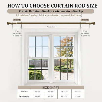 Antique Bronze Curtain Rods for Windows 48 to 84 Inch 1" Diameter Adjustable Heavy Duty Brass Window Curtain Rod with Metal Finials for Living Room Bedroom Farmhouse Kitchen Outdoor