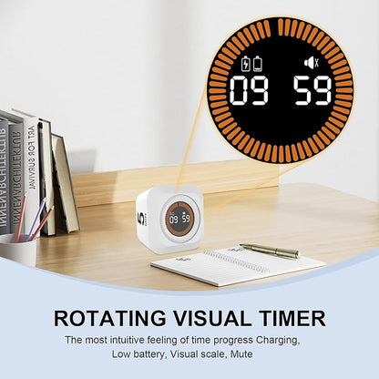 Rotating Cube Pomodoro Timer 5, 25, 10, 50 Min Preset + Custom Countdown, Desk Productivity Flip Visual Timer w/Silicone Case, Silent Mode, Ideal for ADHD Tool Study Work School (White)