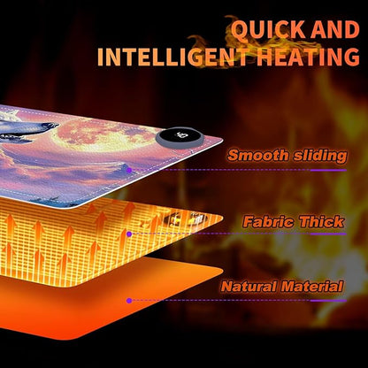 Heated Mouse Pad, Warm Desk Pad, Keyboard Mat 23.6 x 14 Inch Large Size Intelligent Fast Heating, 3 Speed Adjustable, Timed Auto Power Off for Game Office Home, Wolf Howling Under The Moon