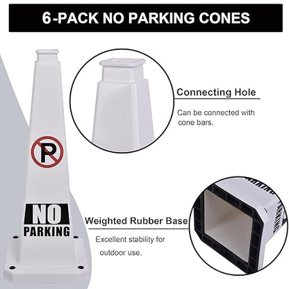 OrangeStar 6-Pack 28" No Parking Cones, Large 4-Sided Traffic Cones with Heavy Rubber Base for Parking Lot Control, Safety, Driveway | Indoor Outdoor Use