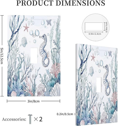 Decorative Light Switch Cover Ocean Coral Seahorse Seashell Starfish 1 Gang Single Toggle Device Electrical Faceplate Switchplates Decorator Outlet Wall Plate For Bathroom Home Decor