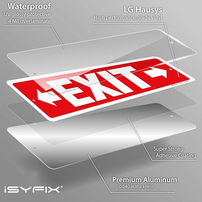 iSYFIX Exit Signs 2 Pack 12x4 Inch with Directional Right & Left Arrows - Rust Free Aluminum, Laminated for UV, Weather, Scratch Resistance - Ideal for Offices, Schools, Theaters, Restaurants