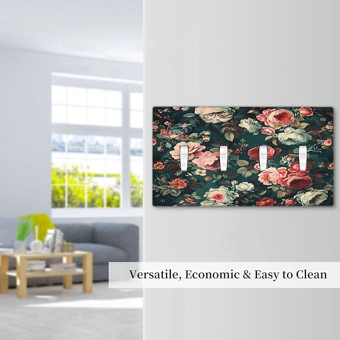Light Switch Covers Baroque Vintage Peony Flower Floral Quad Toggle Electrical Faceplate 4 Gang Wall Plate Decorative Switch Plates for Bedroom Farmhouse Decor