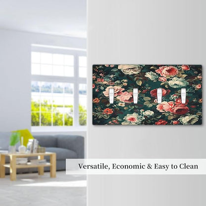 Light Switch Covers Baroque Vintage Peony Flower Floral Quad Toggle Electrical Faceplate 4 Gang Wall Plate Decorative Switch Plates for Bedroom Farmhouse Decor