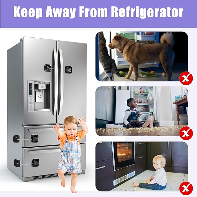 4PCS Fridge Lock Combination, Self-Adhesive Refrigerator Locks Freezer Door for Adults with Password (Black) (Square)