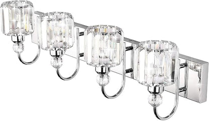 Ralbay Modern LED Crystal Bathroom Vanity Lights 4-Lights Stainless Steel Crystal Vanity Lights Over Mirror Modern Crystal Bathroom Vanity Lighting Fixtures