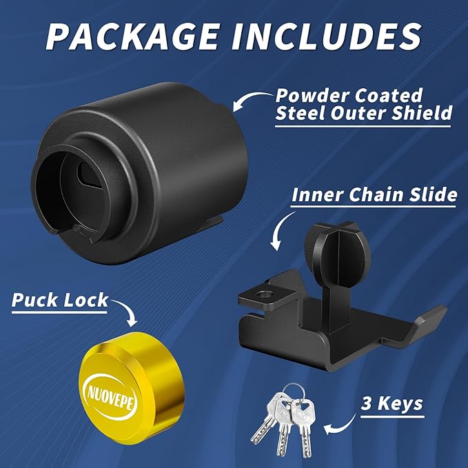 Trailer Lock Fits 2 5/16 Inch Couplers, Secures Safety Chains Anti-Theft Ball Hitch Lock, Pry-Resistant & Heavy-Duty Trailer Hitch Locks for RV | Cargo | Camper | Dump Trailer (Yellow)
