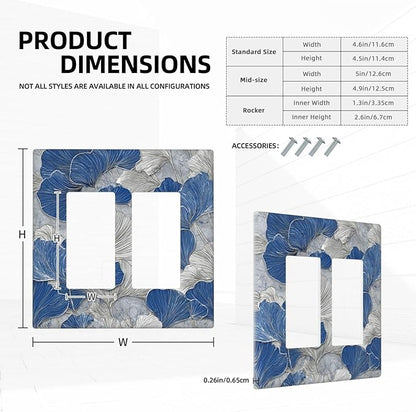 Abstract Blue Marble Plant Leaves 2 Gang Double Rocker Decorative Light Switch Covers Electrical Faceplate Switch Plates for Bathroom Kitchen Home
