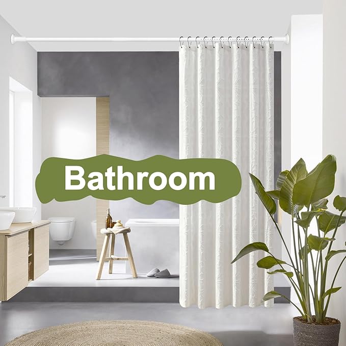 White Tension Curtain Rod 51-145In, Extra Long Adjustable Tension Rod No Drilling for Window or Bathroom,Outdoor Curtain Rod for Patio, Easy to Install, Never Rust, Rod Diameter 1.26 Inches-White