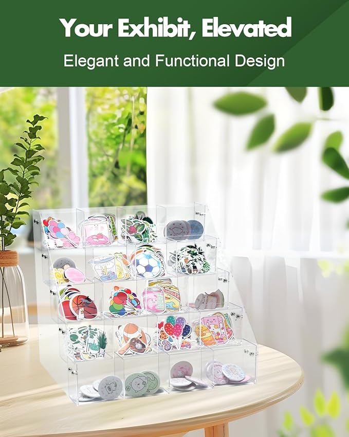 UCEC Sticker Display Stand 5 Tiers Acrylic Stand, 20 Pockets Sticker Holder Display, Versatile Event Organizer for Trade Shows, Retail Stores, and Supplier Meetings