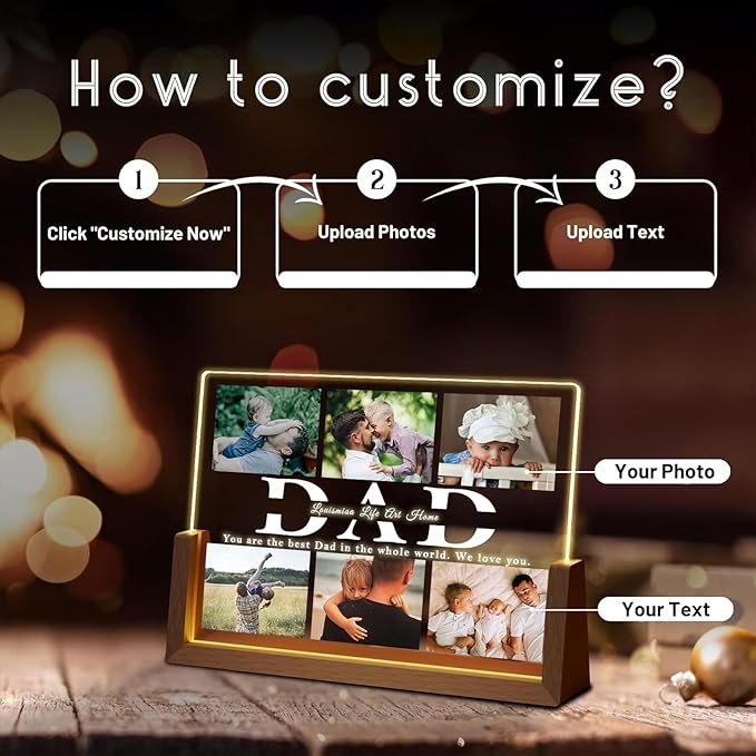 LOUISMIAA Customized Picture Frames Night Light,Decorative Plaque Anniversary Birthday Mother’s Day Father’s Day Valentine’s Personalized Gifts for Boyfriend Girlfriend Couple Women Same Day Shipping