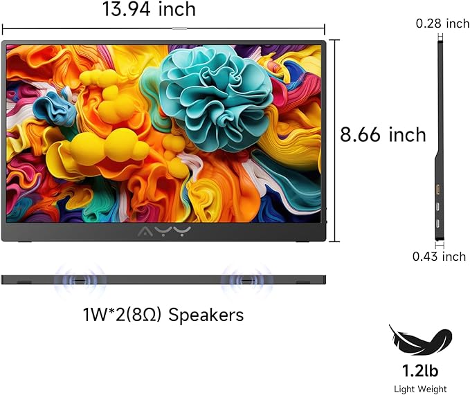 qaf 15.6 Inch Portable Monitor for Laptop, FHD 1080P USB-C HDMI Computer Monitor 100% sRGB HDR IPS Display, Ultra-Thin Travel Second Screen Compatible with Laptop Mac PC Phone PS5 Xbox, Black