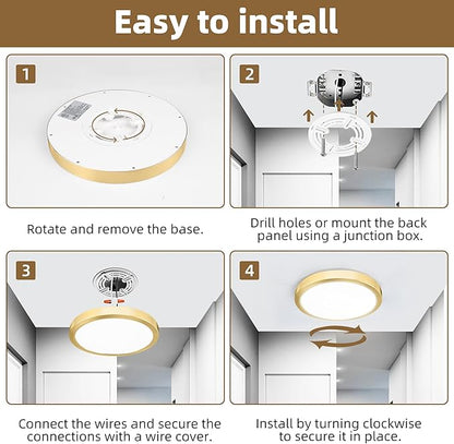 Hlite 4pack 9 Inch Flush Mount LED Ceiling Light Fixture,18W 1800LM Super Slim Light Fixtures Ceiling Mount 3000K/4000K/5000K 3CCT Selectable,Light Fixtures for Kitchen,Bedroom (Gold)