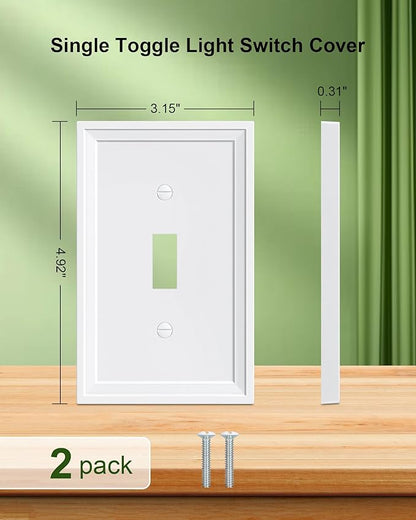 2-Pack Single Toggle Light Switch Covers Wall Plate, Pure White Decorative Switch Plate Covers, 1 Gang Natural Bamboo Fiber Wall Plate, Corrosion Resistant