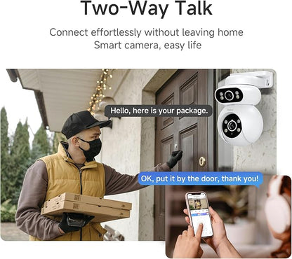 Noorio Dual Lens 2K Security Camera Outdoor, Outside Cameras for Home Security Plug-in, Auto Tracking 360° PTZ, Color Night Vision, 24/7 Recording, 2.4G WiFi Only