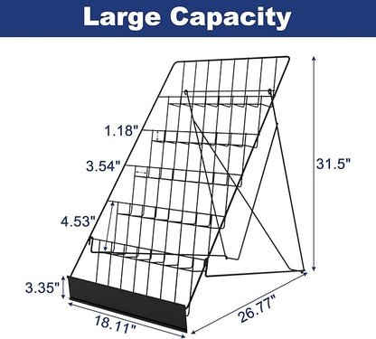 6 Tier Countertop Wire Magazine Racks,18" Wide Metal Comic Book Display Rack with Sign Channel,Foldable Retail Vendor Booth Display Stand for Greeting Card,Brochure,Art Print,CD,Craft