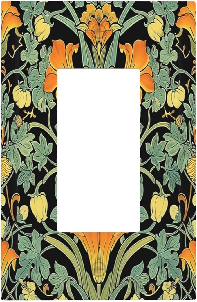 Decorative Outlet Covers William Morris Vintage Floral Green Yellow 1 Gang Single Rocker Light Switch Cover Plate Wall Plates GFCI Faceplate for Bedroom Home Decor
