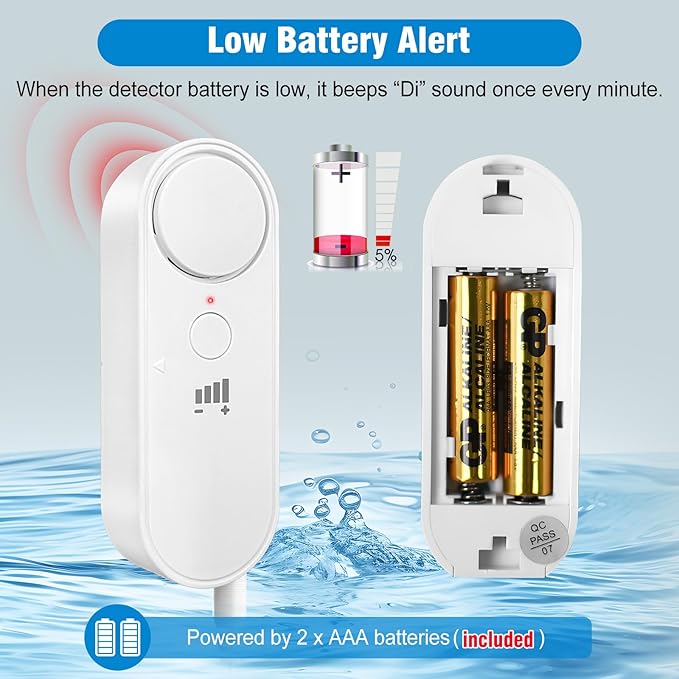Daytech Water Level Sensor 100 dB Sump Pump Alarm Water Sensors for Leaks with 78 inch Detector Cable and 4 Volume Levels Flood Sensor for Basements(1PC)