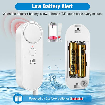 Daytech Water Sensor Alarm Leak Detector – 100dB Loud Alert, 6.5ft Detection Cable, 4 Volume Levels, Water Detector Sensor for Basement, Bathroom, Laundry, Kitchen, Sump Pump & Home