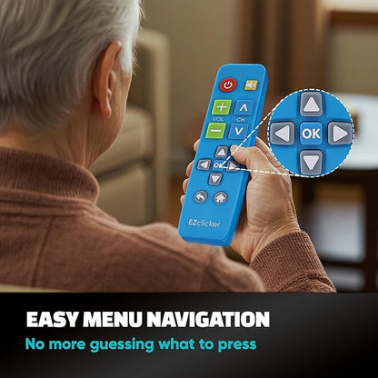 Plus Big Button Universal TV Remote (Blue) Simple Easy to Use, Works with Major TV Brands (2xAAA Batteries Not Included)