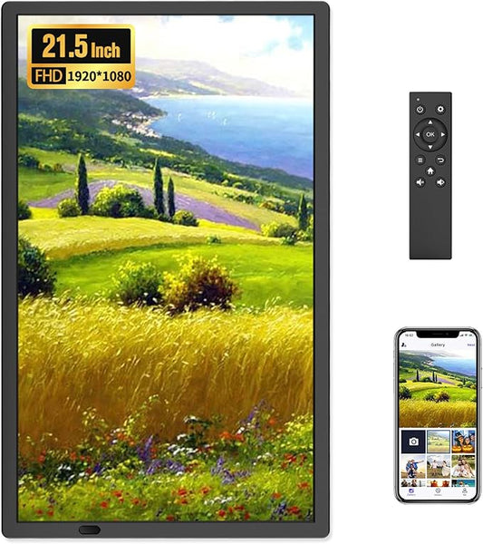 FANGOR 21.5" Large Digital Picture Frame 64GB, WiFi Photo Frame 1920x1080 FHD IPS Display with Remote Control, Auto-Rotate, Wall Mounted, Share Photos/Videos Via Uhale App/USB/SD (No Touch Screen)