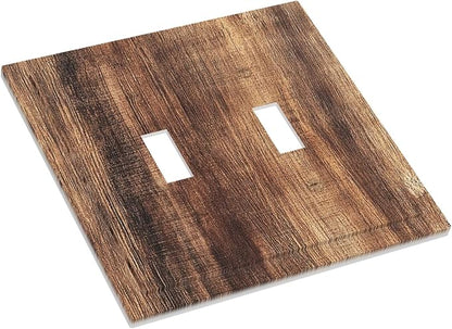 Decorative Switch Plates Vintage Rustic Brown Wood Grain 2 Gang Double Toggle Outlet Light Switch Cover Wall Plate Electrical Faceplate for Bedroom Farmhouse Decor