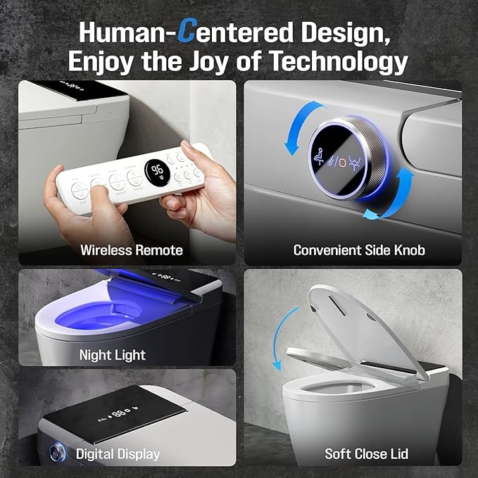 Smart Toilet with Built-In Bidet, Heated Seat & Dual Auto Flush, Foot Sensor, Tankless One-Piece Electric Toilet with Warm Water Wash, Air Dryer, LED Display & 1000g Powerful Flush, 1.28GPF
