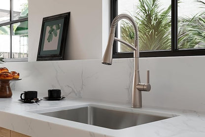 Pfister Kwan Commercial Culinary Kitchen Faucet with Pull Down Sprayer, High Arc, NSF Certified, Spot Defense Stainless Steel Finish, F5297KWCGS