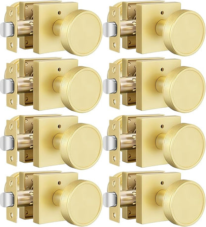 goldenwarm Gold Door Knobs Interior, Brushed Gold Door Knobs Square Privacy Door Knob for Bedroom Bathroom, Modern Heavy Duty Interior Doorknobs - 8 Pack Zinc-Alloy