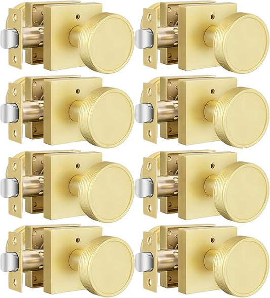 goldenwarm Gold Door Knobs Interior, Brushed Gold Door Knobs Square Privacy Door Knob for Bedroom Bathroom, Modern Heavy Duty Interior Doorknobs - 8 Pack Zinc-Alloy