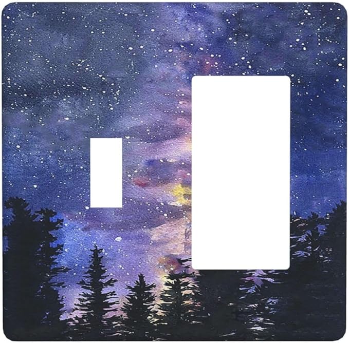 Outlet Covers Dream Milky Way Starry Forest Pine Watercolor Painting 1 Toggle 1 Rocker Combination Decorative Wall Plate Light Switch Cover Plate Electrical Switch Plates for Bedroom Home Decor